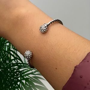 NWOT Guess Silver Rope Adjustable Bangle Bracelet Clear Crystals